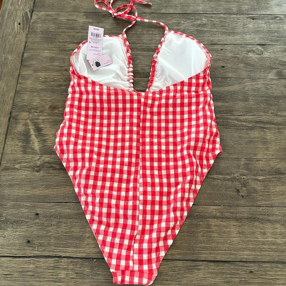 NWT Wild Fable Large 12-14 Red Gingham Keyhole Neck One Piece Swimsuit Cheeky - Picture 4 of 4